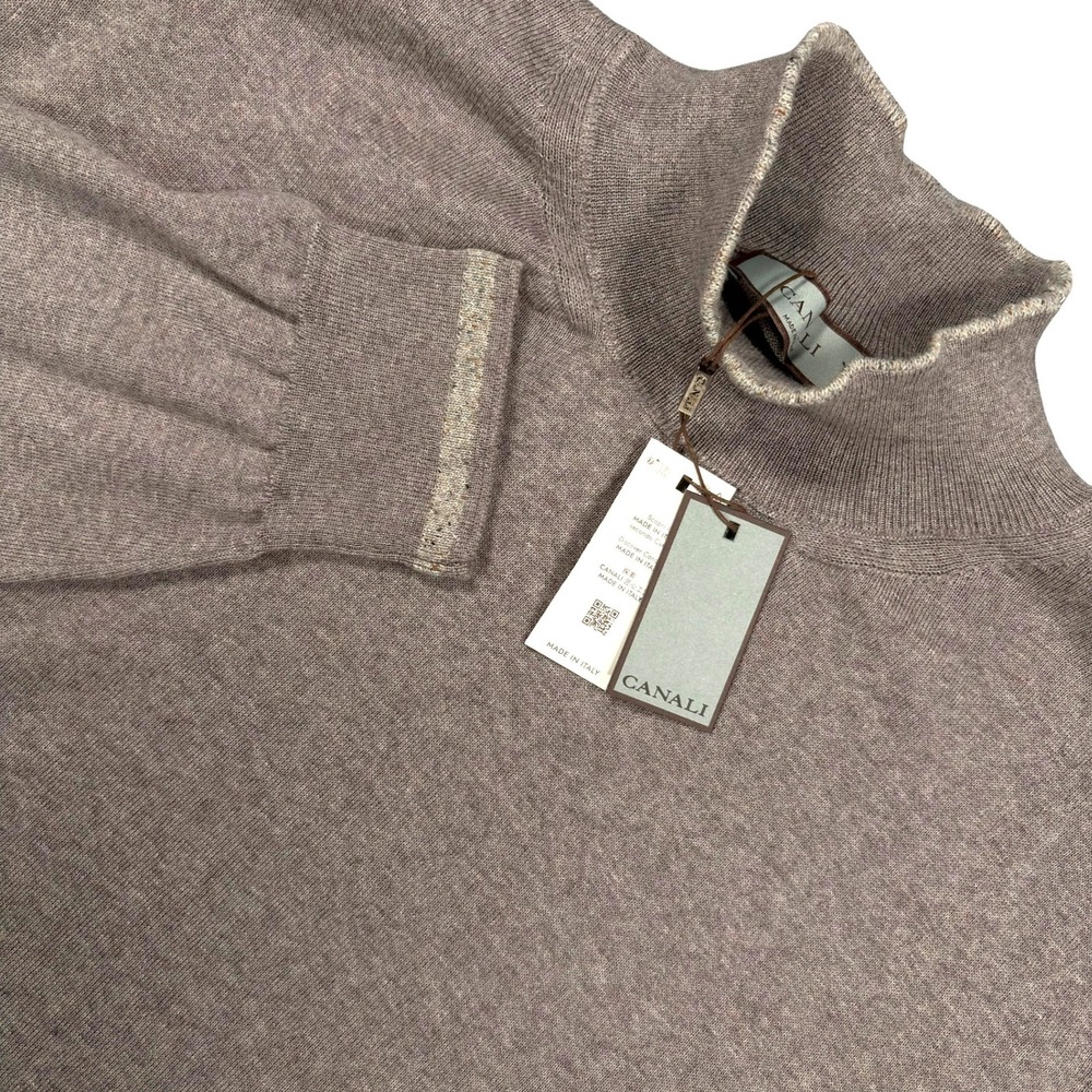 Canali Merino Wool Silk Mock Neck Sweater Mens 56 Beige Knit Pullover Italy NWT